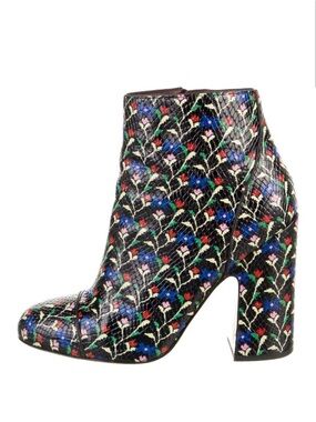 Marc Jacobs Black Floral Embossed Block Heel Ankle Boots